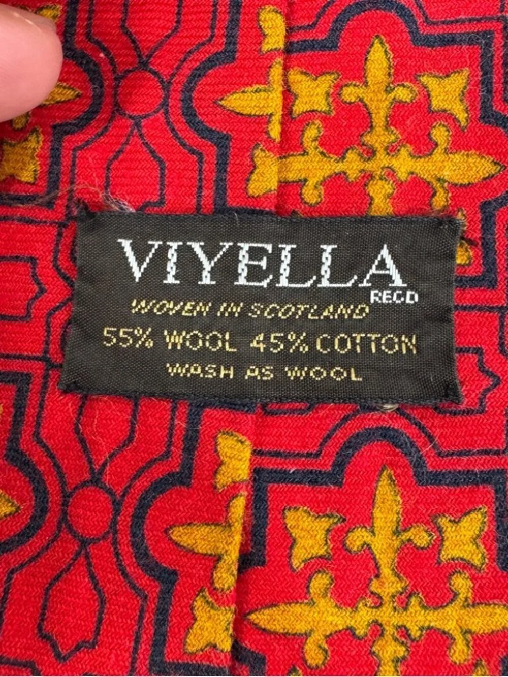 Viyella Wool Cotton Red and Yellow Medallion Patterned Men's Tie Vintage Classic